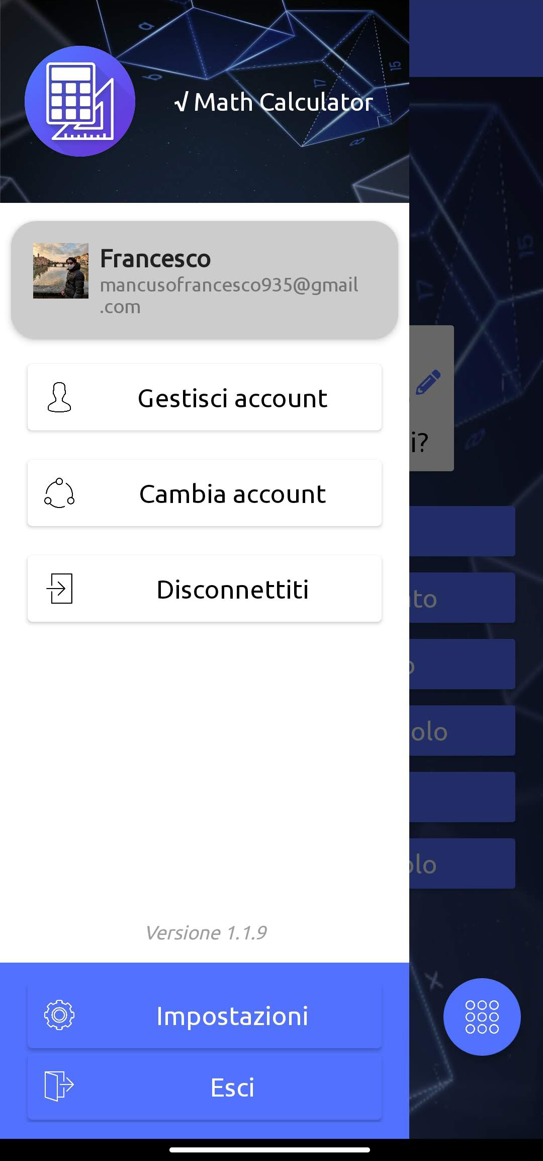 Sidebar con account Personalizzato (Profilo(